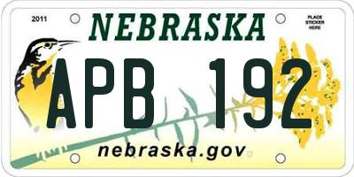 NE license plate APB192