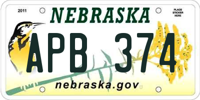 NE license plate APB374