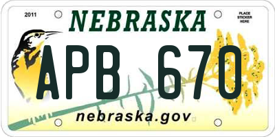NE license plate APB670