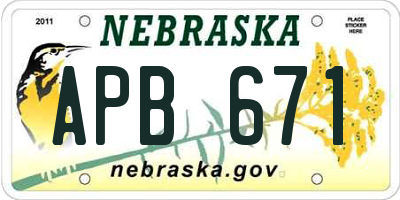 NE license plate APB671