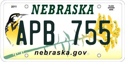 NE license plate APB755