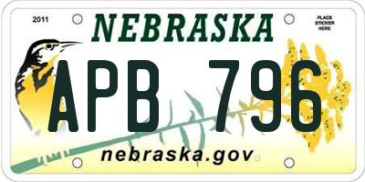 NE license plate APB796