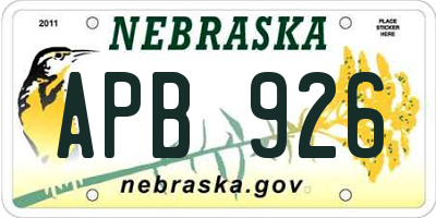 NE license plate APB926