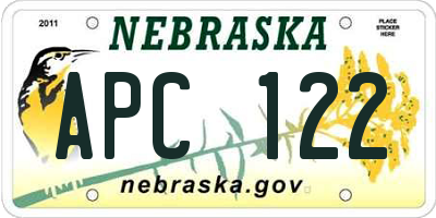 NE license plate APC122