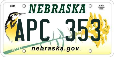 NE license plate APC353