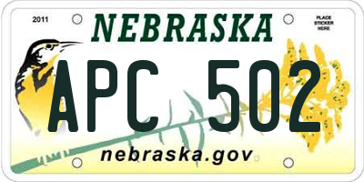 NE license plate APC502