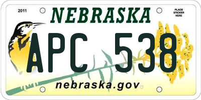NE license plate APC538