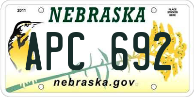 NE license plate APC692
