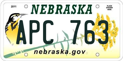 NE license plate APC763