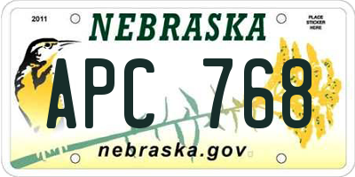 NE license plate APC768