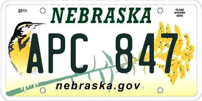 NE license plate APC847