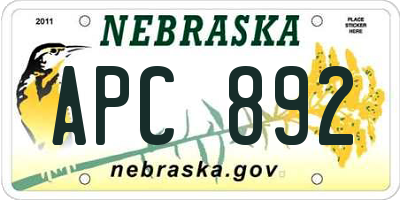 NE license plate APC892