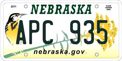 NE license plate APC935