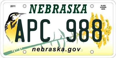 NE license plate APC988