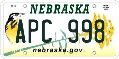 NE license plate APC998