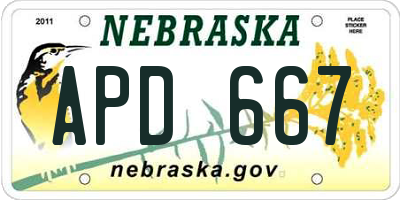 NE license plate APD667