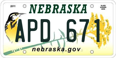 NE license plate APD671
