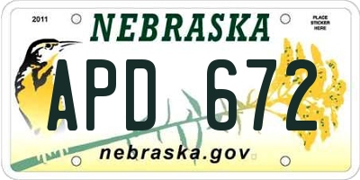 NE license plate APD672