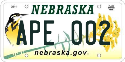 NE license plate APE002