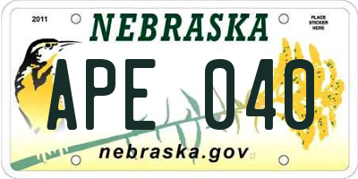 NE license plate APE040