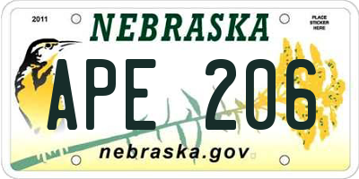 NE license plate APE206