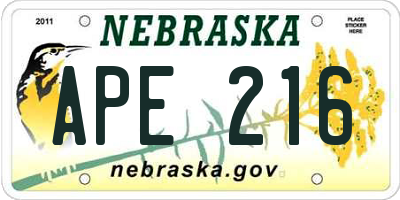 NE license plate APE216