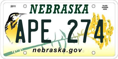 NE license plate APE274