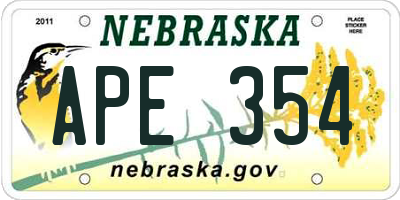NE license plate APE354