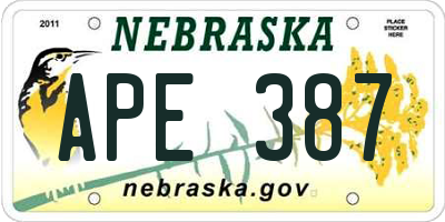 NE license plate APE387