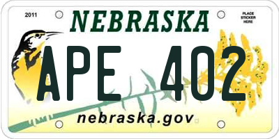 NE license plate APE402