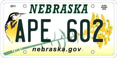 NE license plate APE602