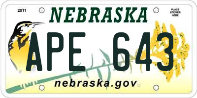 NE license plate APE643