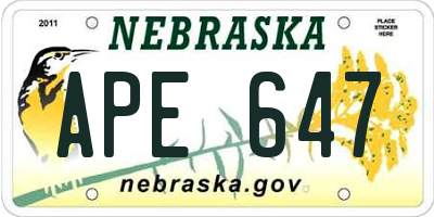 NE license plate APE647