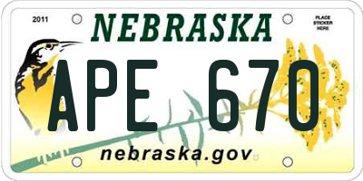 NE license plate APE670