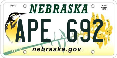 NE license plate APE692