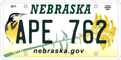 NE license plate APE762