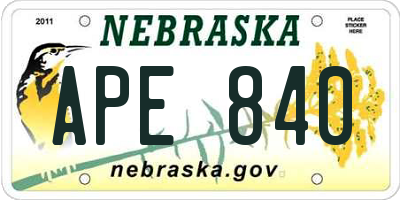 NE license plate APE840