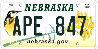 NE license plate APE847