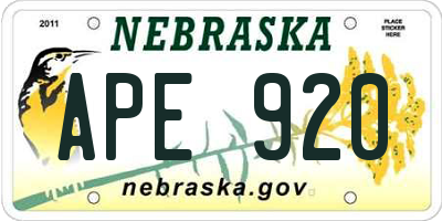 NE license plate APE920