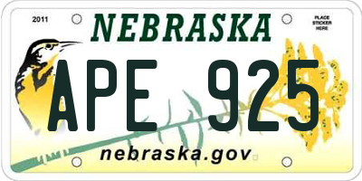 NE license plate APE925