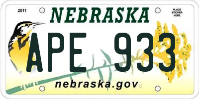 NE license plate APE933