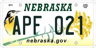 NE license plate APF021