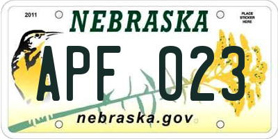 NE license plate APF023