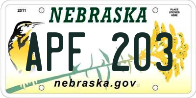 NE license plate APF203