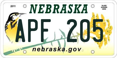 NE license plate APF205