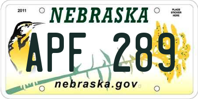 NE license plate APF289