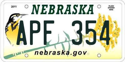NE license plate APF354