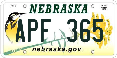 NE license plate APF365