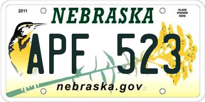 NE license plate APF523