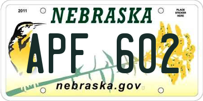 NE license plate APF602